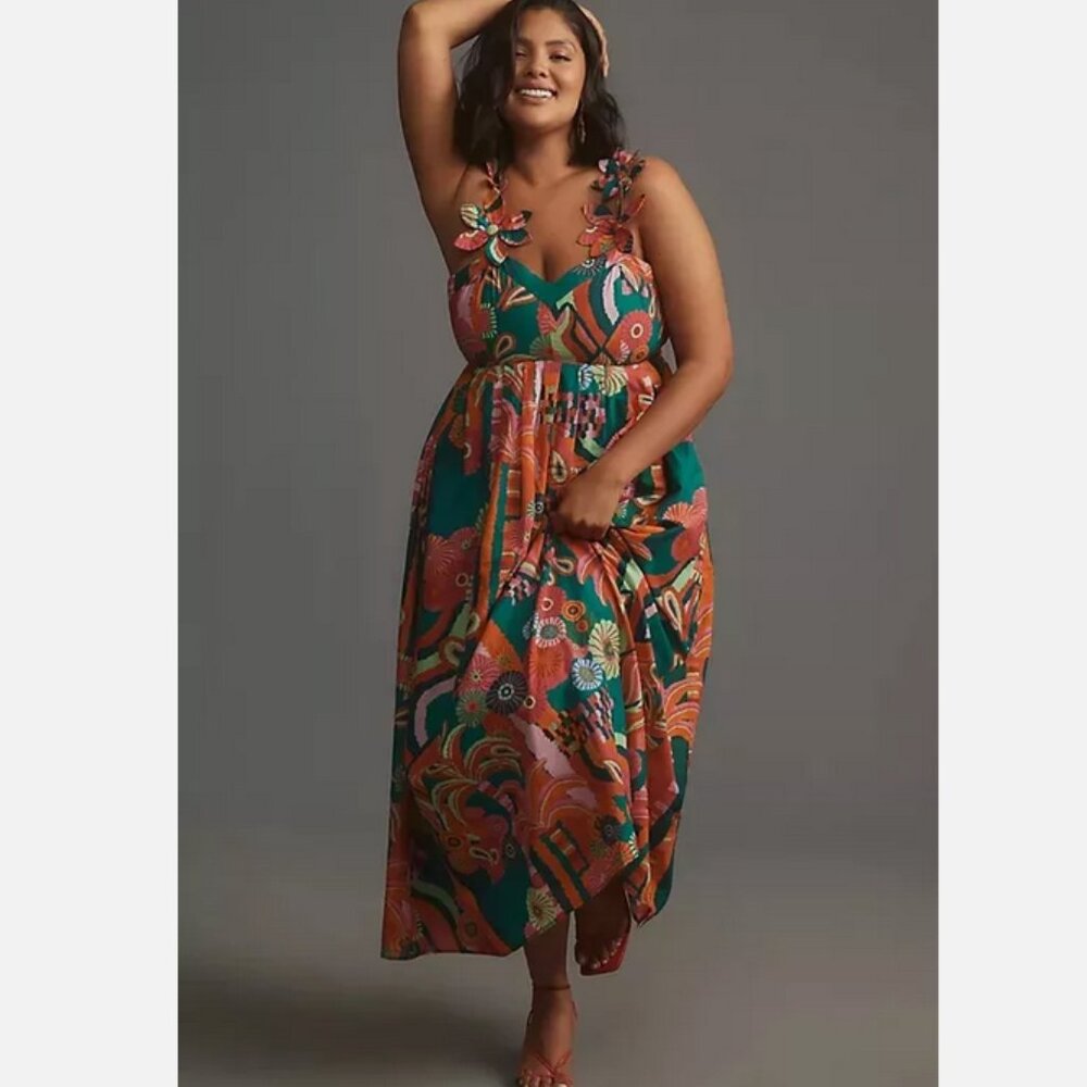 Farm Rio Anthropologie Pleated Palm Midi Dress Size XSP XS Petite NWT - Picture 6 of 6